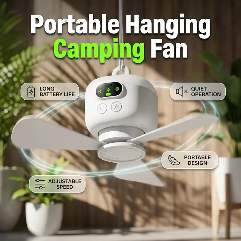 💡49% OFF NOW ! ⚡ Rechargeable Ceiling Fan with LED Lights – Dual-use cooling & lighting, long battery life, portable hanging design ✨