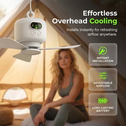 💡49% OFF NOW ! ⚡ Rechargeable Ceiling Fan with LED Lights – Dual-use cooling & lighting, long battery life, portable hanging design ✨