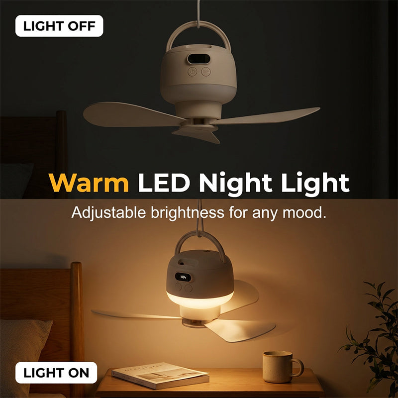 💡 Portable USB Ceiling Fan with LED Light | USB-Powered, Hang Anywhere, Ideal for Camping & Home