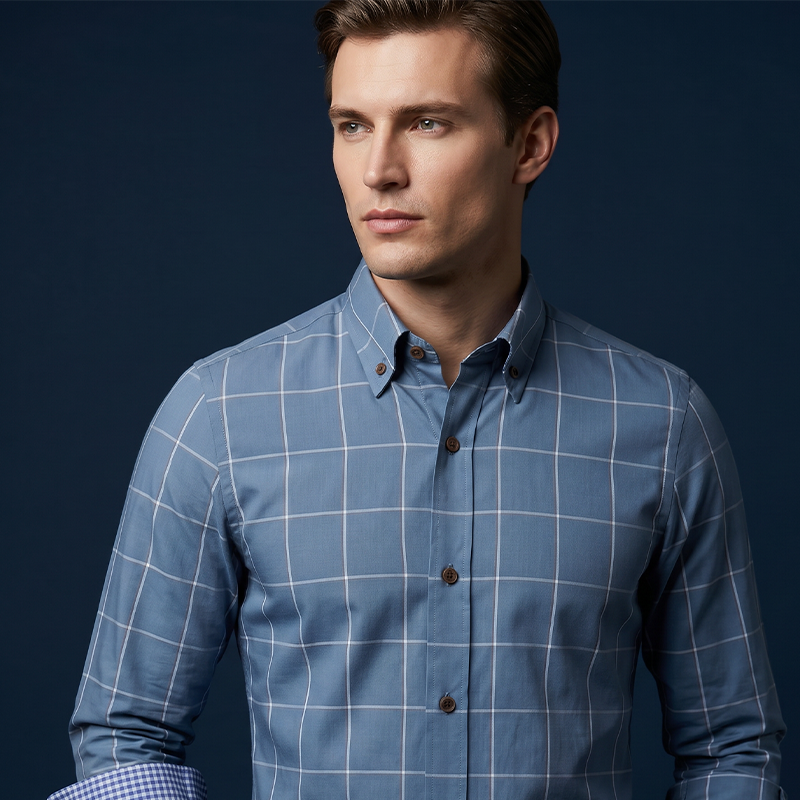 👔49% OFF! ✨Men's Modern Fit Windowpane Shirt – Contrast Details, Button-Down, Premium Blend 🍁