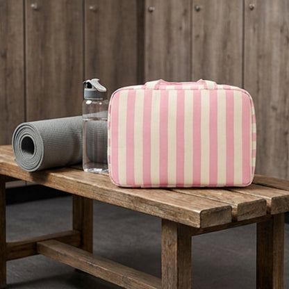 🧳 LIMITED-TIME 49% OFF! ✨ Striped Hanging Travel Toiletry Bag – 4 Compartments, Water-Resistant, Foldable 🚿