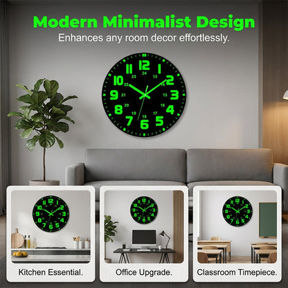 🕐 LIMITED-TIME 49% OFF! ✨ Luminous Wall Clock – Silent, 12-Inch, Day & Night Visibility 🌙