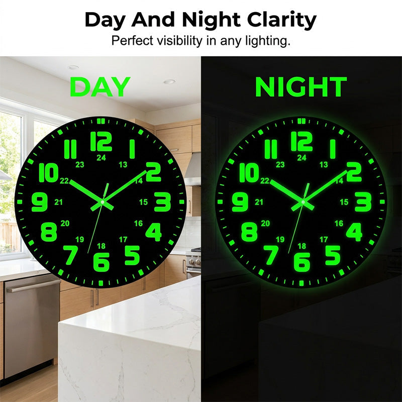 🕐 LIMITED-TIME 49% OFF! ✨ Luminous Wall Clock – Silent, 12-Inch, Day & Night Visibility 🌙