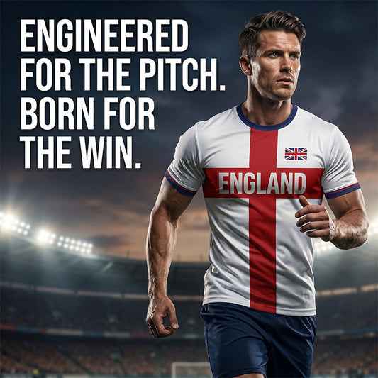 ⚽️49% OFF England Football Tee – Red Cross & Flag Graphic, Athletic Fit, Breathable for World Cup 2026 🏆⚽