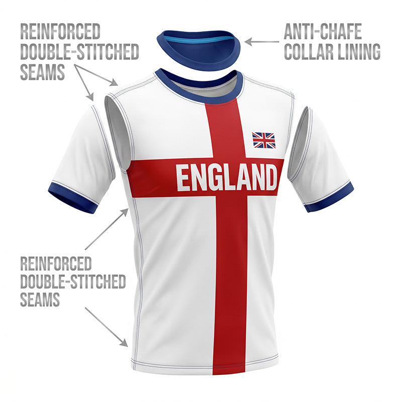 ⚽️40% OFF England Football Tee – Red Cross & Flag Graphic, Athletic Fit, Breathable for World Cup 2026 🏆⚽