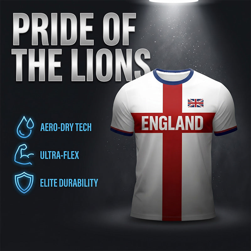 ⚽️40% OFF England Football Tee – Red Cross & Flag Graphic, Athletic Fit, Breathable for World Cup 2026 🏆⚽