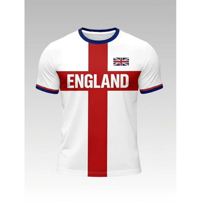 ⚽️40% OFF England Football Tee – Red Cross & Flag Graphic, Athletic Fit, Breathable for World Cup 2026 🏆⚽