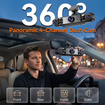 📹 49% OFF NOW! 🚗 360° Panoramic 4-Channel Dash Cam – 1080P Full HD with night vision – Quad-camera system, parking monitor – ultimate car security and coverage 🌙