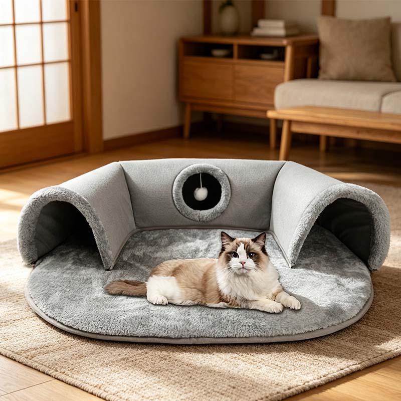 🐱 40% OFF NOW! 🛏️ Plush 2-in-1 Cat Tunnel Bed – Collapsible, scratch-resistant & cozy – combines hideaway tunnel with soft sleeping pad – perfect for play, rest & pouncing 🐾