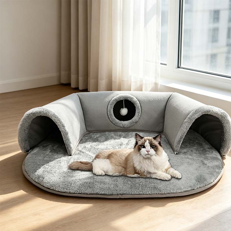 🐱 40% OFF NOW! 🛏️ Plush 2-in-1 Cat Tunnel Bed – Collapsible, scratch-resistant & cozy – combines hideaway tunnel with soft sleeping pad – perfect for play, rest & pouncing 🐾