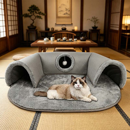 🐱 40% OFF NOW! 🛏️ Plush 2-in-1 Cat Tunnel Bed – Collapsible, scratch-resistant & cozy – combines hideaway tunnel with soft sleeping pad – perfect for play, rest & pouncing 🐾