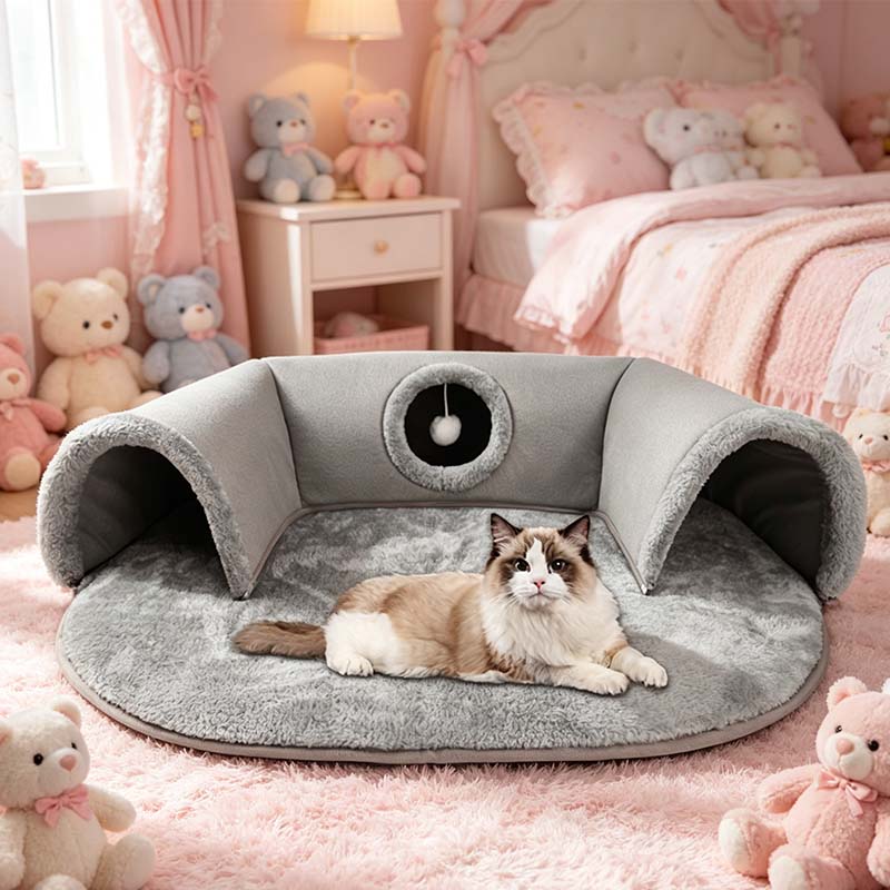🐱 40% OFF NOW! 🛏️ Plush 2-in-1 Cat Tunnel Bed – Collapsible, scratch-resistant & cozy – combines hideaway tunnel with soft sleeping pad – perfect for play, rest & pouncing 🐾