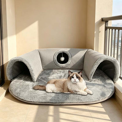🐱 40% OFF NOW! 🛏️ Plush 2-in-1 Cat Tunnel Bed – Collapsible, scratch-resistant & cozy – combines hideaway tunnel with soft sleeping pad – perfect for play, rest & pouncing 🐾