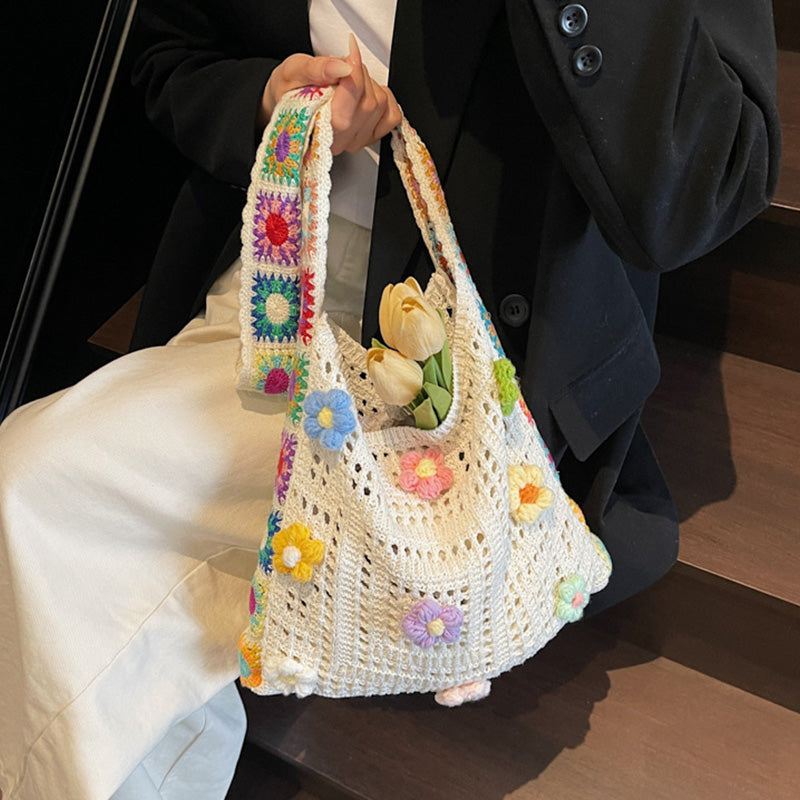 Women’s Crochet Floral Bag 🧶 Ethnic Style Shoulder Tote 🌸