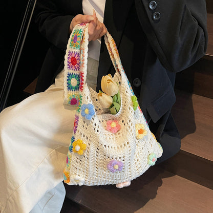 Women’s Crochet Floral Bag 🧶 Ethnic Style Shoulder Tote 🌸
