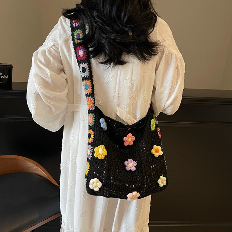 Women’s Crochet Floral Bag 🧶 Ethnic Style Shoulder Tote 🌸