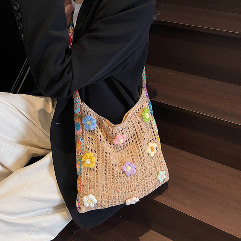 Women’s Crochet Floral Bag 🧶 Ethnic Style Shoulder Tote 🌸