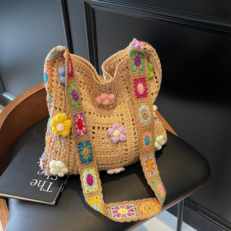 Women’s Crochet Floral Bag 🧶 Ethnic Style Shoulder Tote 🌸