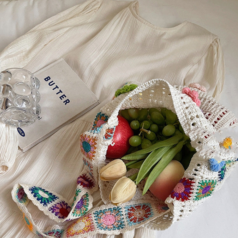 Women’s Crochet Floral Bag 🧶 Ethnic Style Shoulder Tote 🌸