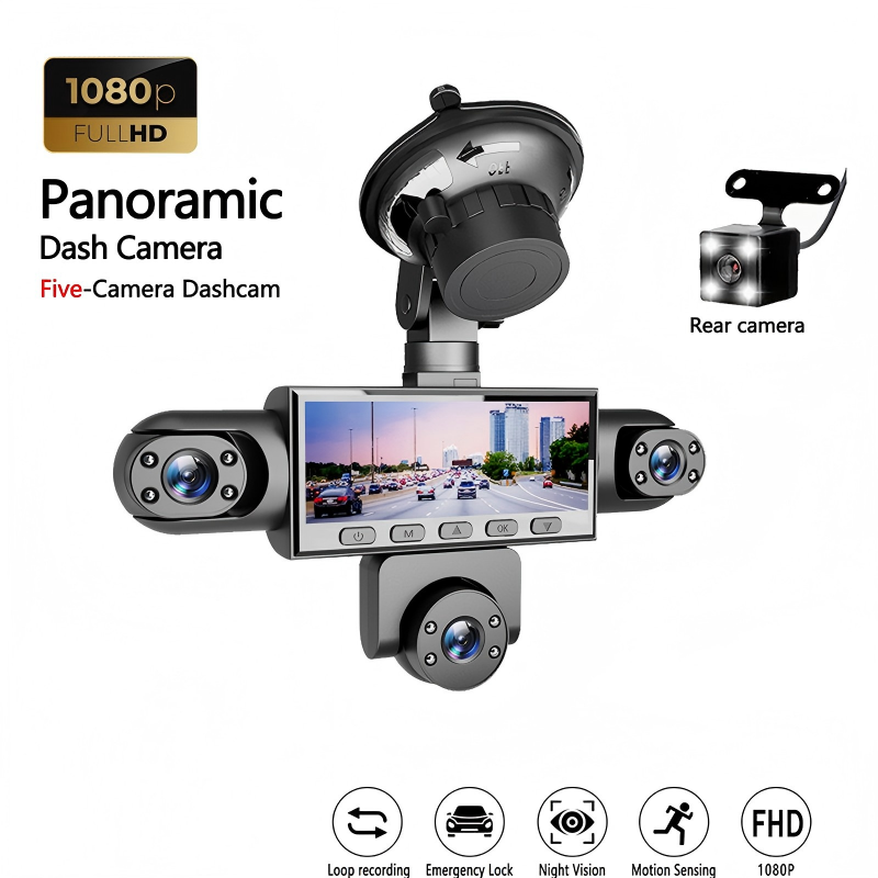 🚗49% OFF NOW ! 📹HD 1080P Multi-Lens Dash Cam – Night Vision, Loop Recording, Motion Sensing Panoramic 5-Camera Car Driving Recorder