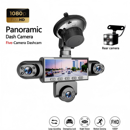 🚗49% OFF NOW ! 📹HD 1080P Multi-Lens Dash Cam – Night Vision, Loop Recording, Motion Sensing Panoramic 5-Camera Car Driving Recorder