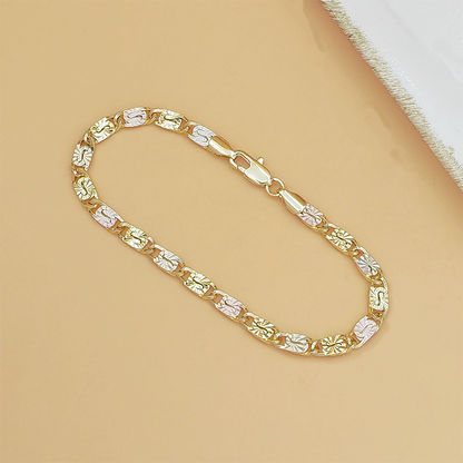 💎 LIMITED-TIME 49% OFF! ✨ Unisex Tri-Color Link Bracelet – Gold/Rose/Silver, Faceted Cut, Lobster Clasp 🖤