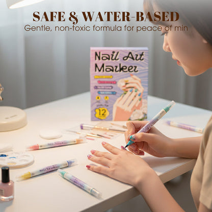 ✍️💖 Dual-Tip Nail Art Pen Set – Draw Like a Pro | Waterproof & Quick Dry 💧💨 | 12+ Colors 🌈