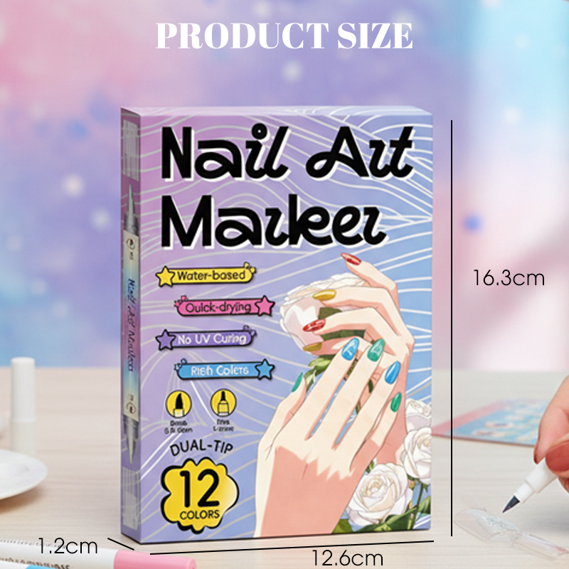 ✍️💖 Dual-Tip Nail Art Pen Set – Draw Like a Pro | Waterproof & Quick Dry 💧💨 | 12+ Colors 🌈