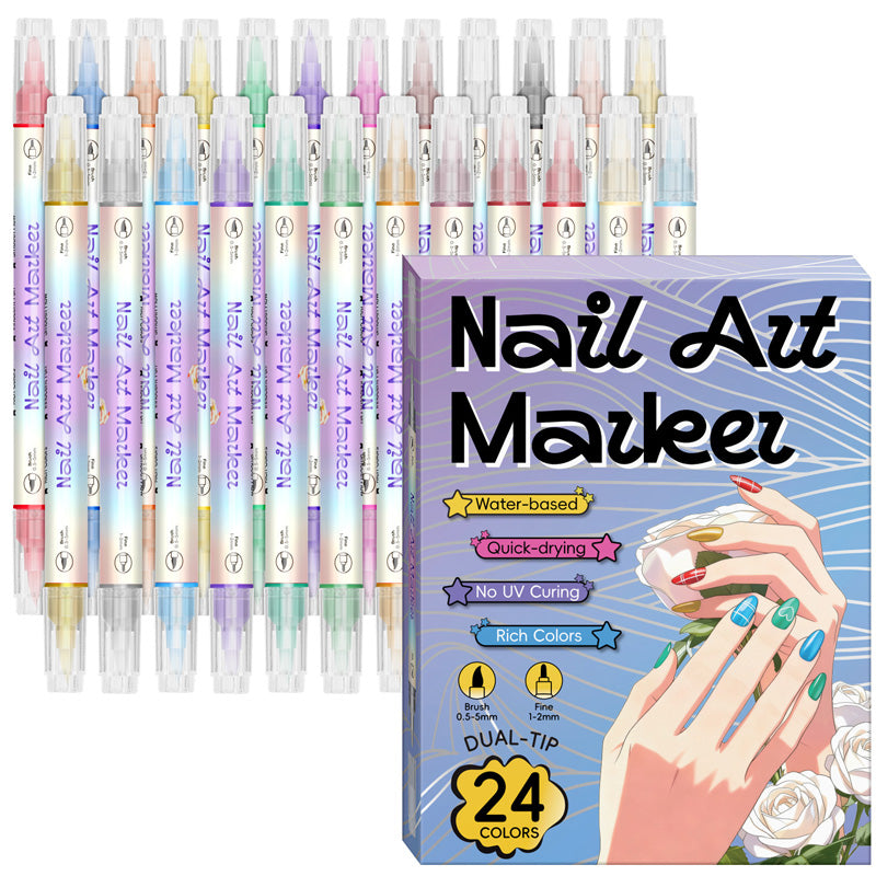 ✍️💖 Dual-Tip Nail Art Pen Set – Draw Like a Pro | Waterproof & Quick Dry 💧💨 | 12+ Colors 🌈