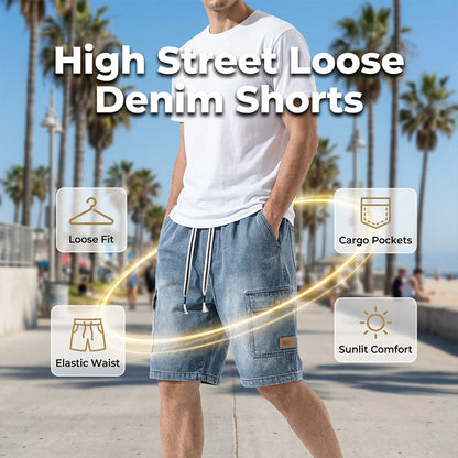🩳 49% OFF NOW! 🏙️ Men's Loose Denim Cargo Shorts – High street style & adjustable fit – Durable cotton, perfect for skatepark or summer streets 🛹
