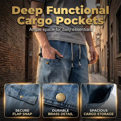 🩳 49% OFF NOW! 🏙️ Men's Loose Denim Cargo Shorts – High street style & adjustable fit – Durable cotton, perfect for skatepark or summer streets 🛹