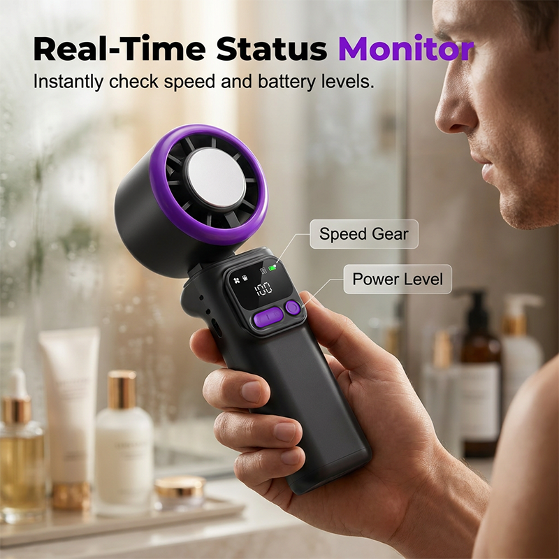 🌬️ LIMITED-TIME 49% OFF! ✨ 199-Speed Handheld Fan – Digital Display, Frost Surface, Adjustable Head 🌡️