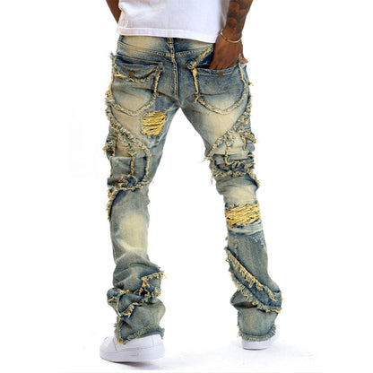 🎁2026 New Arrivals 49% OFF💥Men's Deconstructed Frayed Flare Jeans – Heavy Distressing, Vintage Wash, Patchwork Details ✨