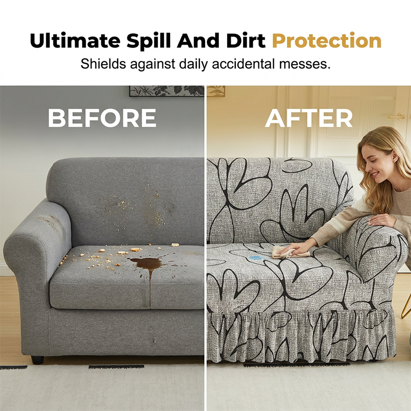 📢📢49% OFF !! ⏰High-Stretch Sofa Slipcover – Ruffled Hem & Full Protection