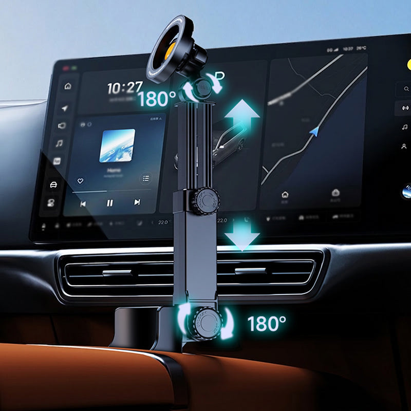 N52 Magnetic Car Mount with Cup Holder Base – 360° Adjustable, One-Hand Use & Drink-Friendly Design 🚗📱