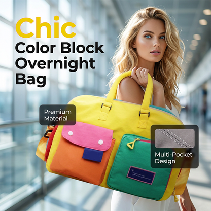 🎒 49% OFF NOW! 🏆 Casual Color Block Overnight Bag – Spacious & durable – Perfect for gym, travel or weekend trips – lightweight with carry handles 🧳