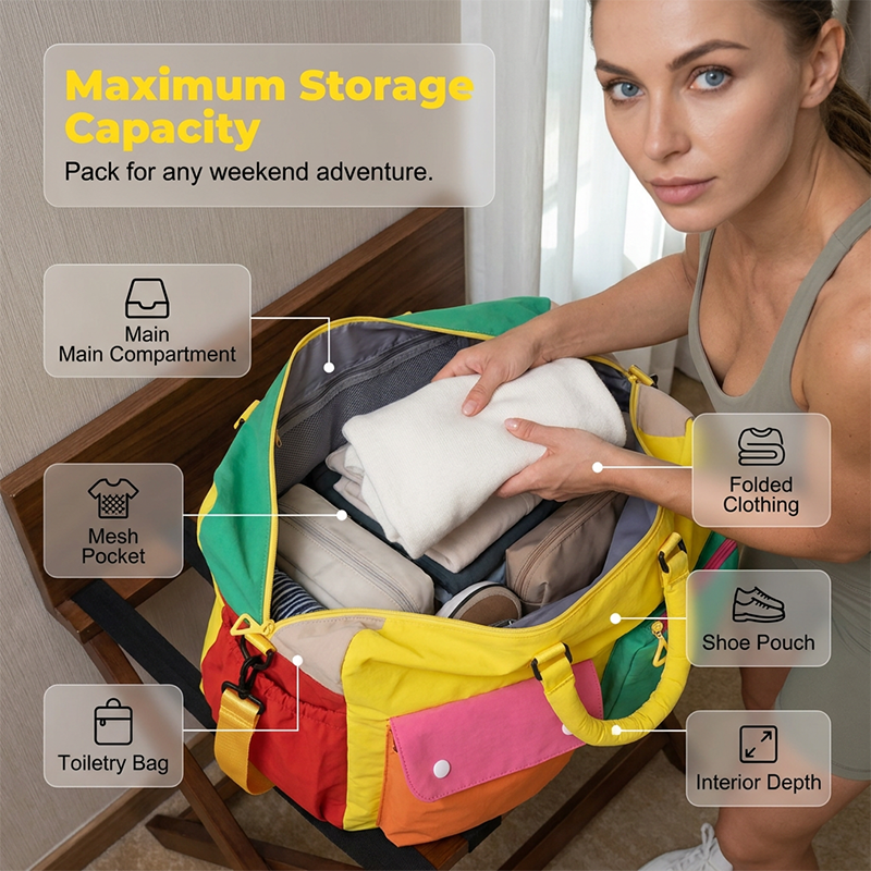🎒 49% OFF NOW! 🏆 Casual Color Block Overnight Bag – Spacious & durable – Perfect for gym, travel or weekend trips – lightweight with carry handles 🧳