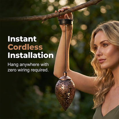 Solar Powered Teardrop Lantern for Garden Decor – Vintage Metal Cutout Design with Auto Dusk-to-Dawn Lighting & All-Weather Protection ✨🌧️
