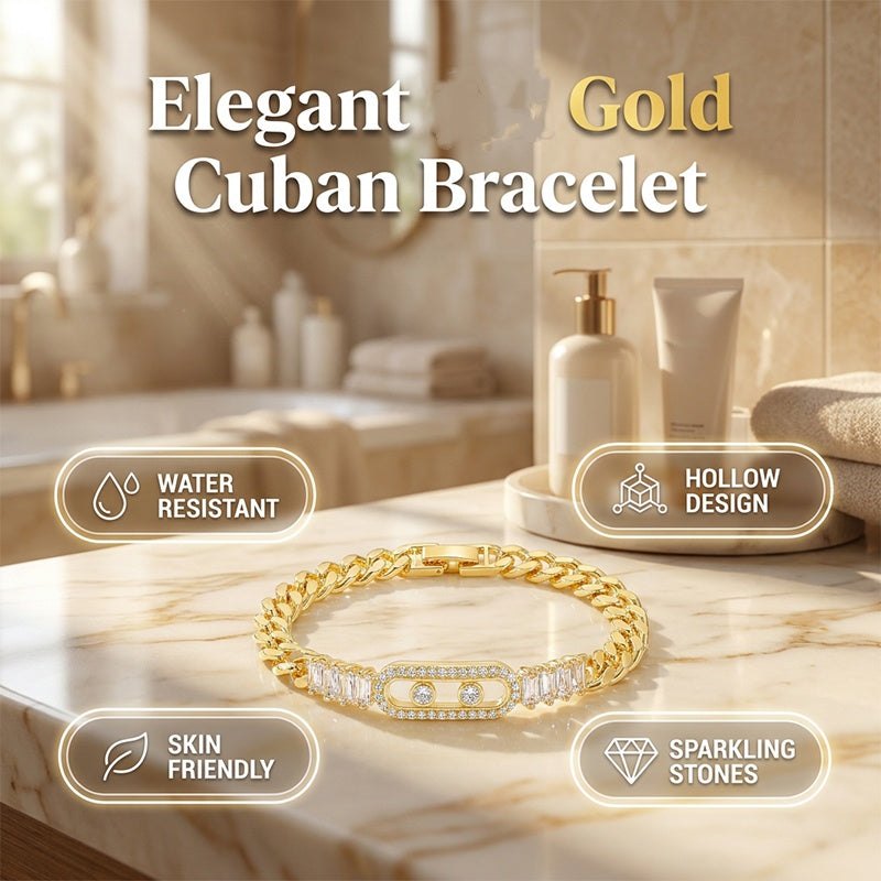 📿49% OFF! 💥 Women's Gold-Tone Cubic Zirconia Chain Bracelet – Cuban Link, Zircon Accents, Fold-Over Clasp ✨