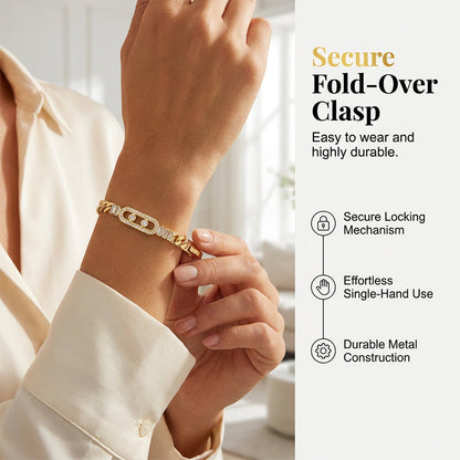 📿49% OFF! 💥 Women's Gold-Tone Cubic Zirconia Chain Bracelet – Cuban Link, Zircon Accents, Fold-Over Clasp ✨