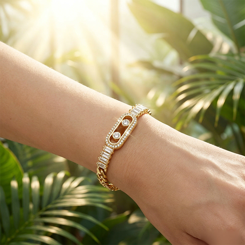 📿49% OFF! 💥 Women's Gold-Tone Cubic Zirconia Chain Bracelet – Cuban Link, Zircon Accents, Fold-Over Clasp ✨