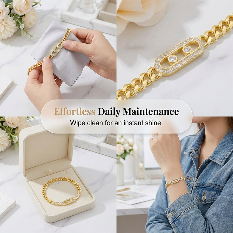 📿49% OFF! 💥 Women's Gold-Tone Cubic Zirconia Chain Bracelet – Cuban Link, Zircon Accents, Fold-Over Clasp ✨
