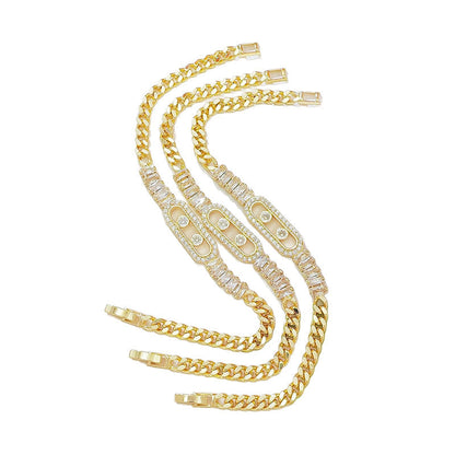 📿49% OFF! 💥 Women's Gold-Tone Cubic Zirconia Chain Bracelet – Cuban Link, Zircon Accents, Fold-Over Clasp ✨