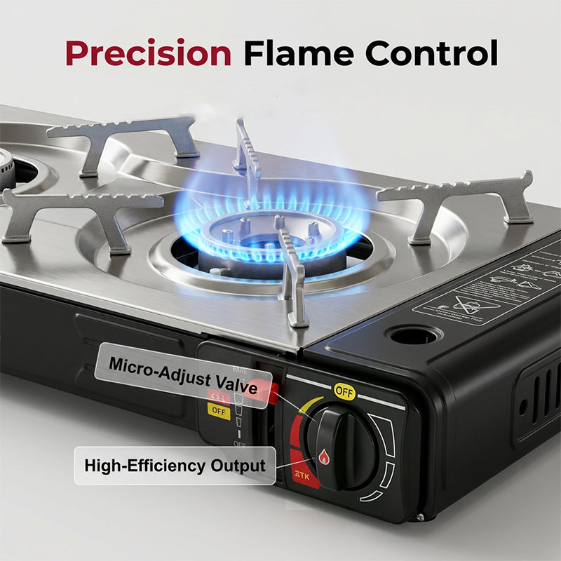 🔥 44% OFF NOW! 🍳 Portable Dual Burner Butane Stove – Lightweight & piezo ignition – Perfect for camping, tailgating or outdoor cooking – compact and easy to carry ⛺✨