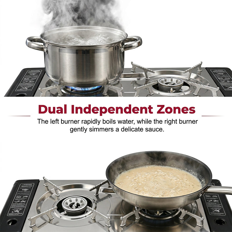 🔥 44% OFF NOW! 🍳 Portable Dual Burner Butane Stove – Lightweight & piezo ignition – Perfect for camping, tailgating or outdoor cooking – compact and easy to carry ⛺✨