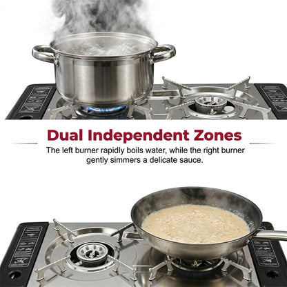 🔥 44% OFF NOW! 🍳 Portable Dual Burner Butane Stove – Lightweight & piezo ignition – Perfect for camping, tailgating or outdoor cooking – compact and easy to carry ⛺✨