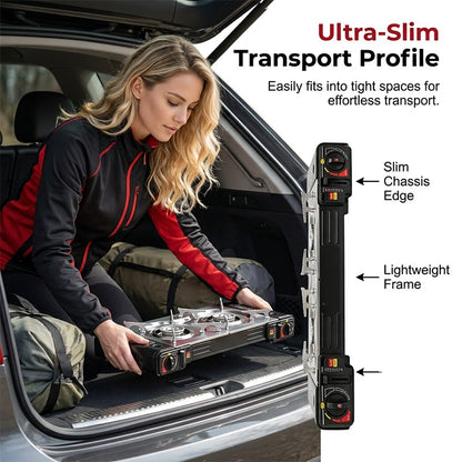 🔥 44% OFF NOW! 🍳 Portable Dual Burner Butane Stove – Lightweight & piezo ignition – Perfect for camping, tailgating or outdoor cooking – compact and easy to carry ⛺✨