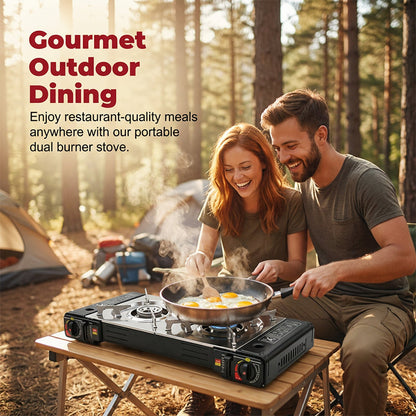 🔥 44% OFF NOW! 🍳 Portable Dual Burner Butane Stove – Lightweight & piezo ignition – Perfect for camping, tailgating or outdoor cooking – compact and easy to carry ⛺✨