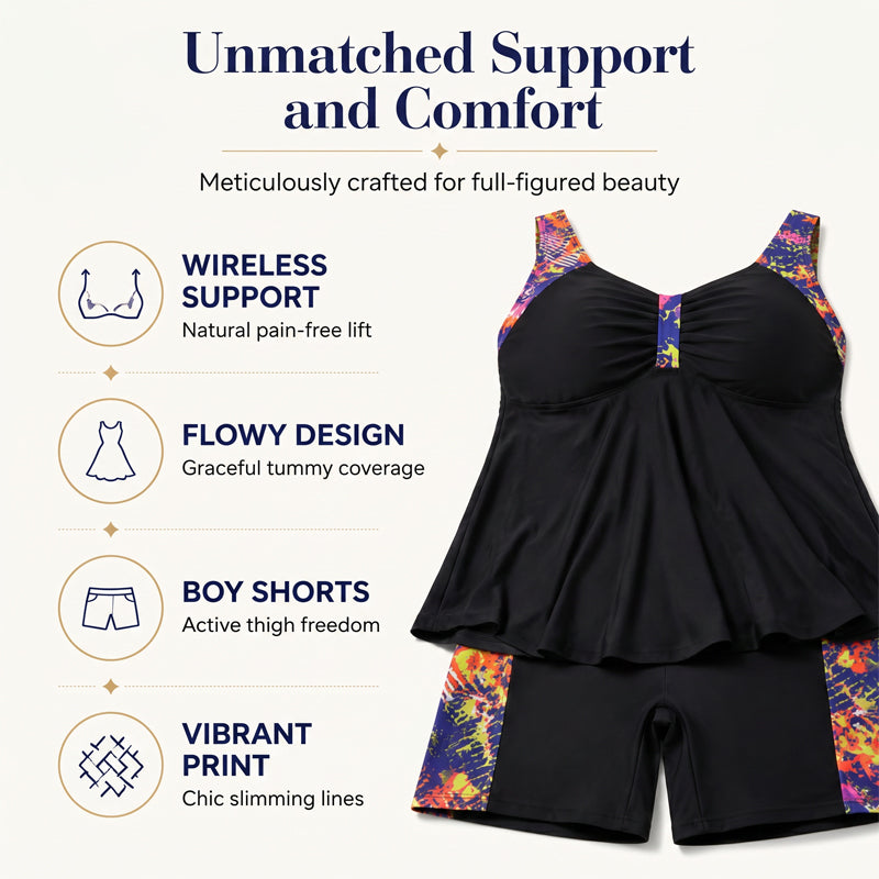 🌊🌞Summer Hot Sale-48% Off!!🌿 Women's Flowy Tankini Top and Shorts Swimsuit