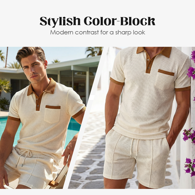 🥳2026 HOT SALE 49% OFF！🥳💞Summer Casual Waffle Knit 2-Piece Set for Men
